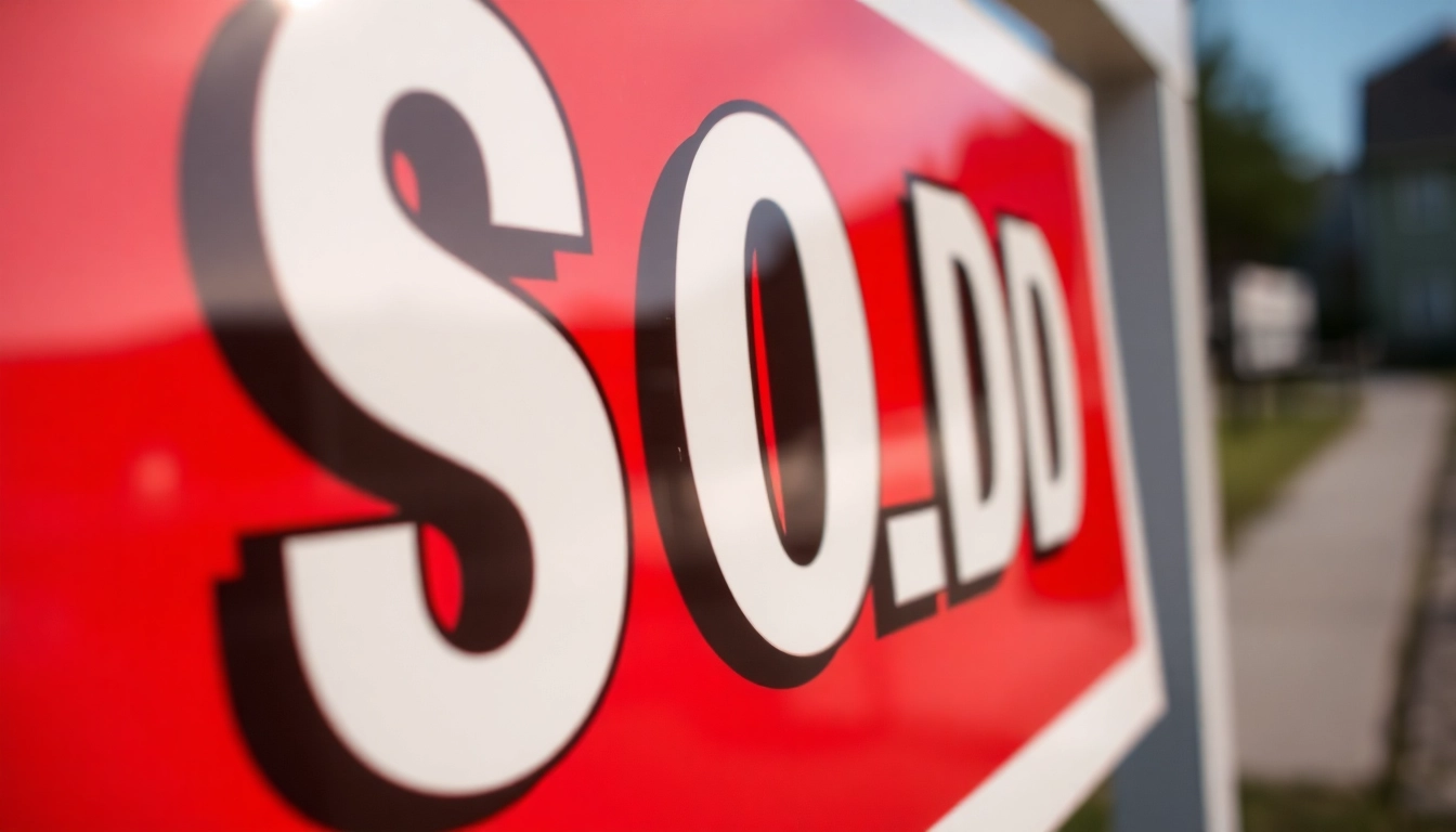 Vivid sold sign for real estate with bold text, designed to attract attention and boost sales.