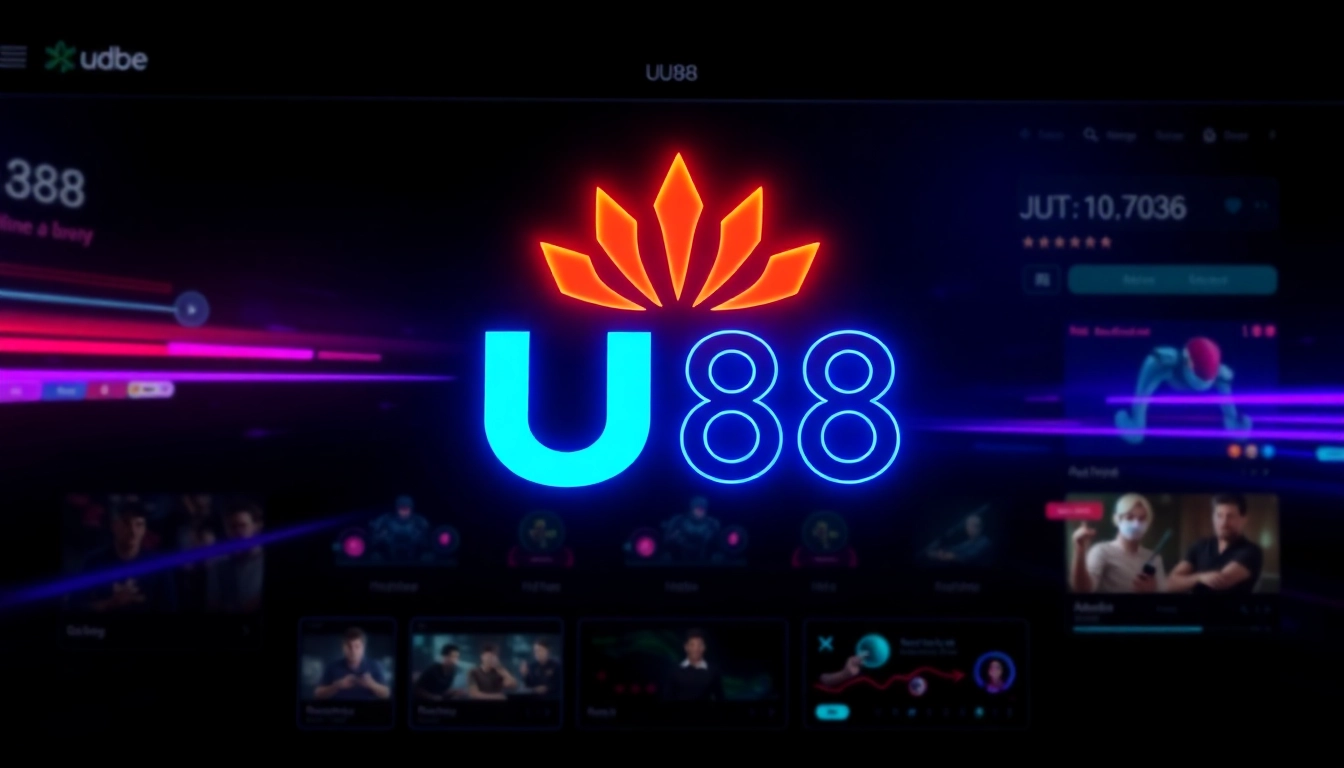Dynamic visual highlighting UU88 online casino platform with engaging gaming graphics and modern design elements, appealing to digital gamblers.