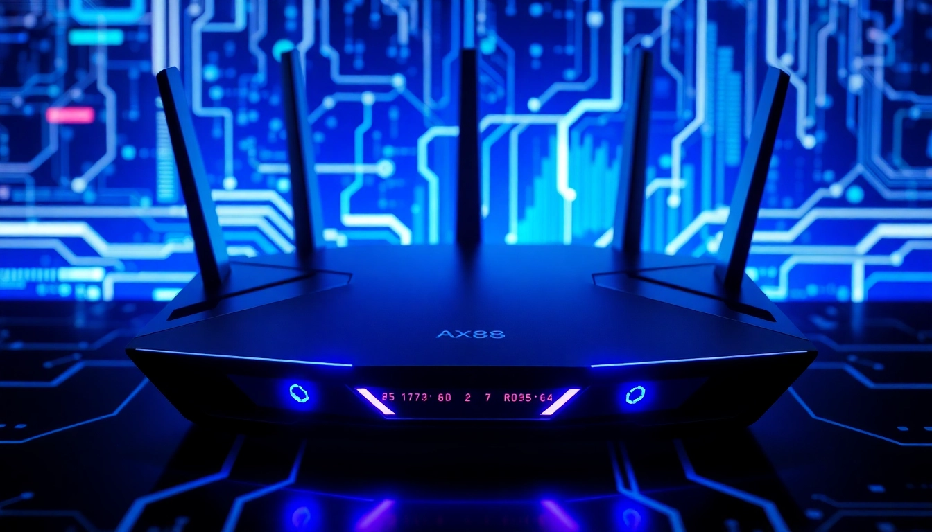AX88 high-performance WiFi router demonstrating fast wireless connectivity and modern design for seamless internet access.