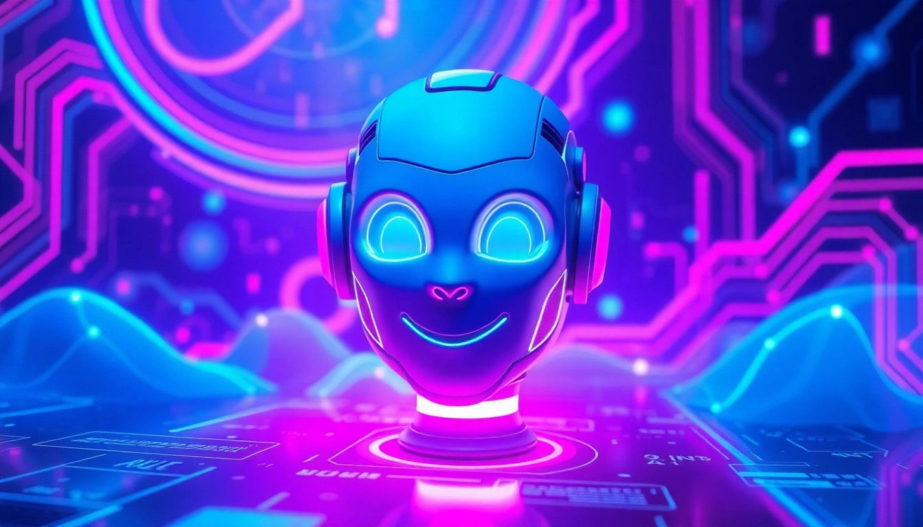 Futuristic AI chatbot interface with neon lights and digital textures