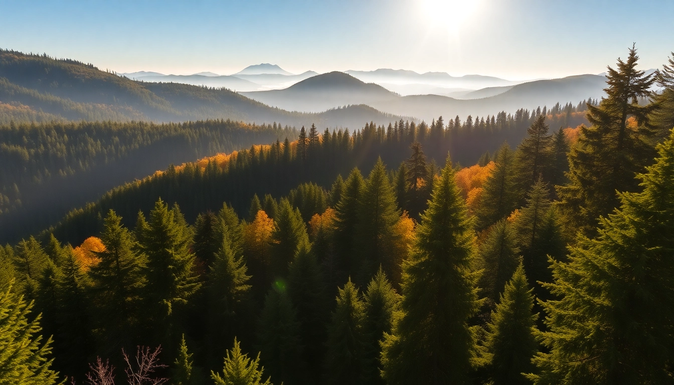Scenic walking trail through the lush Thüringer Wald with towering trees and mountain vistas, inviting outdoor exploration.