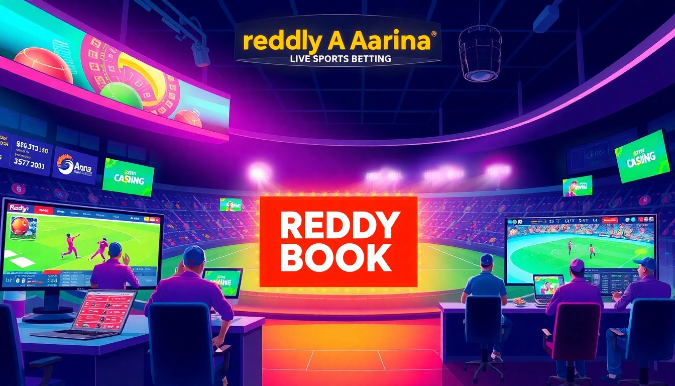 Reddy Anna Book logo displayed prominently on a dynamic betting interface featuring live sports and casino games for Indian players.