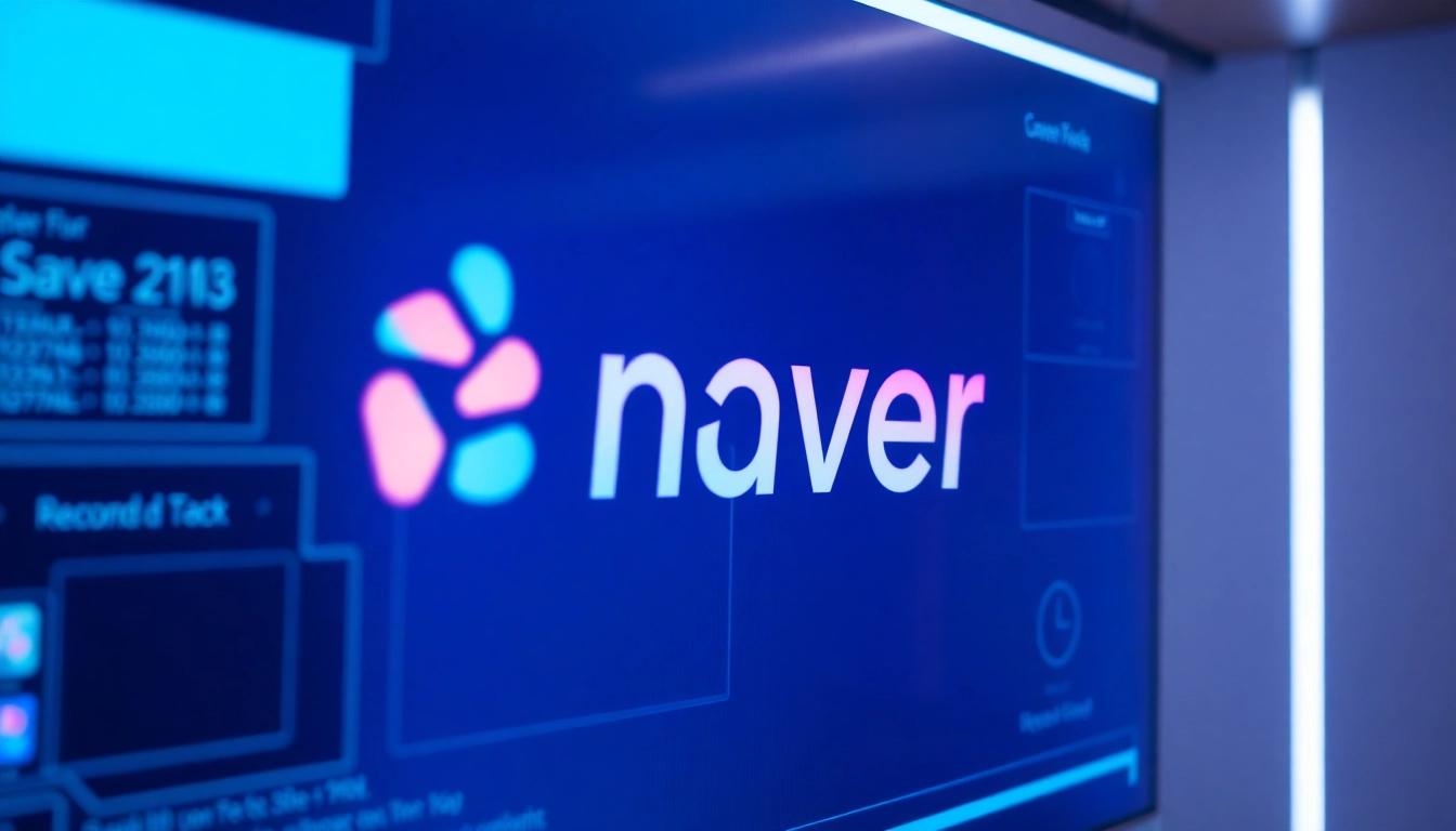 Illustration of the naver logo on a digital interface representing Korea's leading online platform, highlighting search and web services.