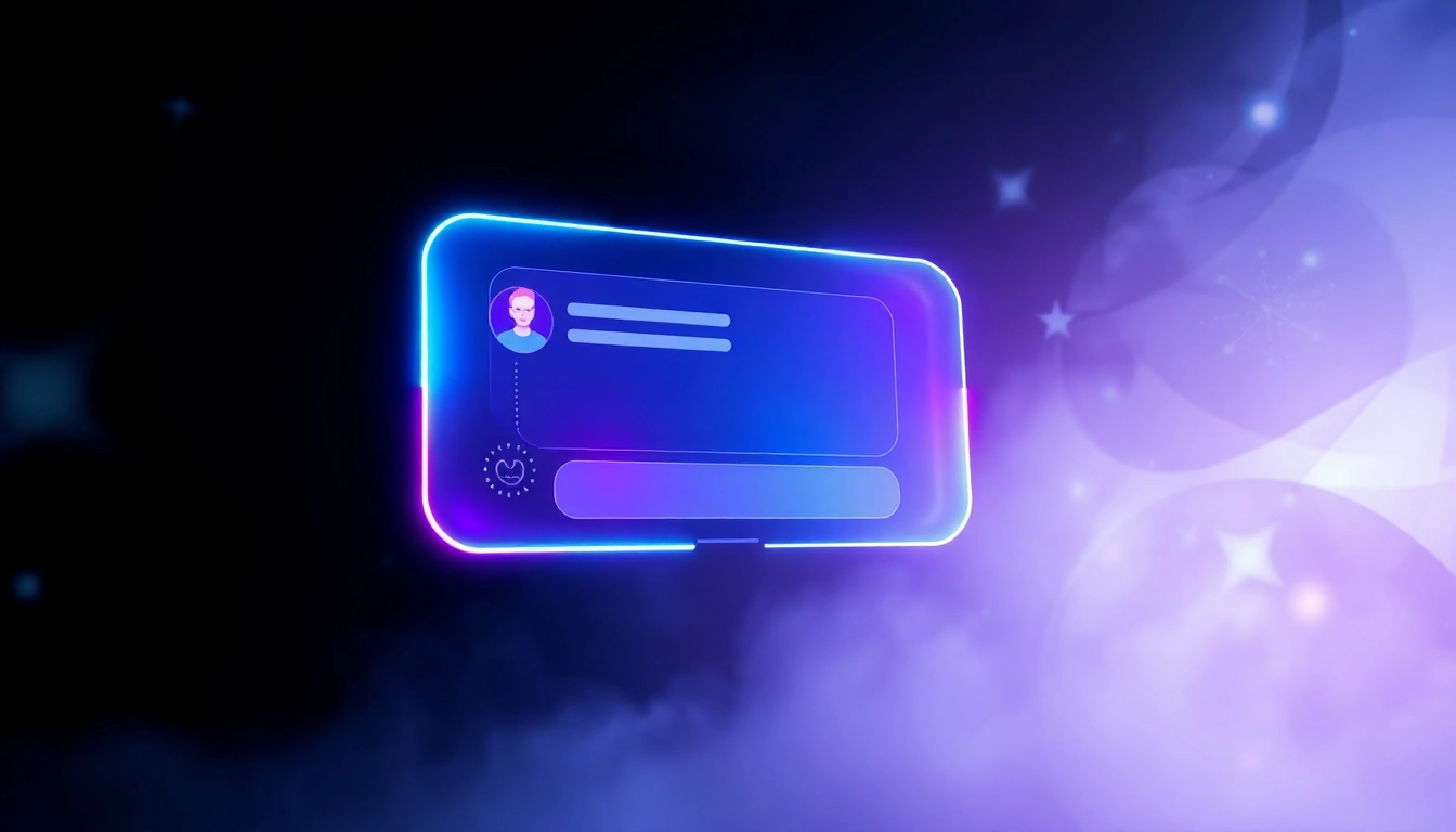 Futuristic holographic AI chatbot interface floating in a cosmic space environment with neon accents and immersive lighting.