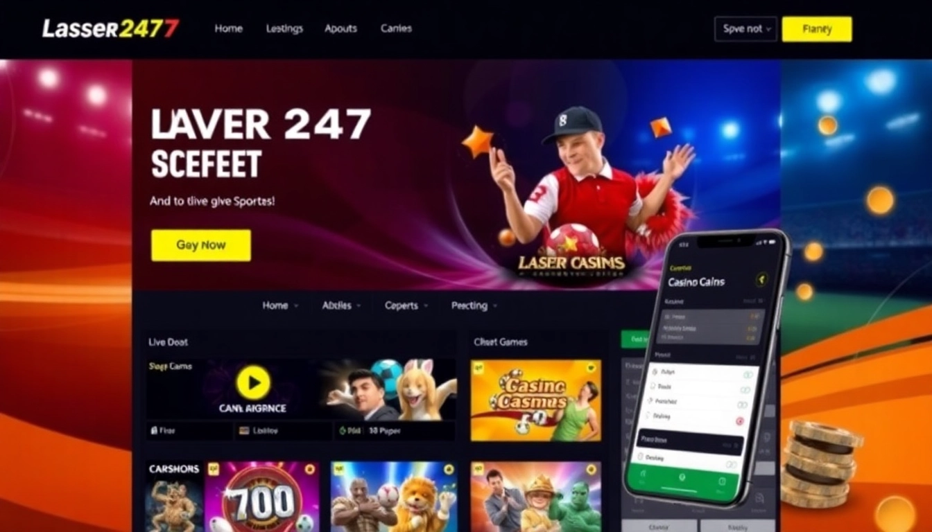Experience secure and fast betting with Laser 247 on a sleek interface showing live sports and casino games for seamless online gambling.