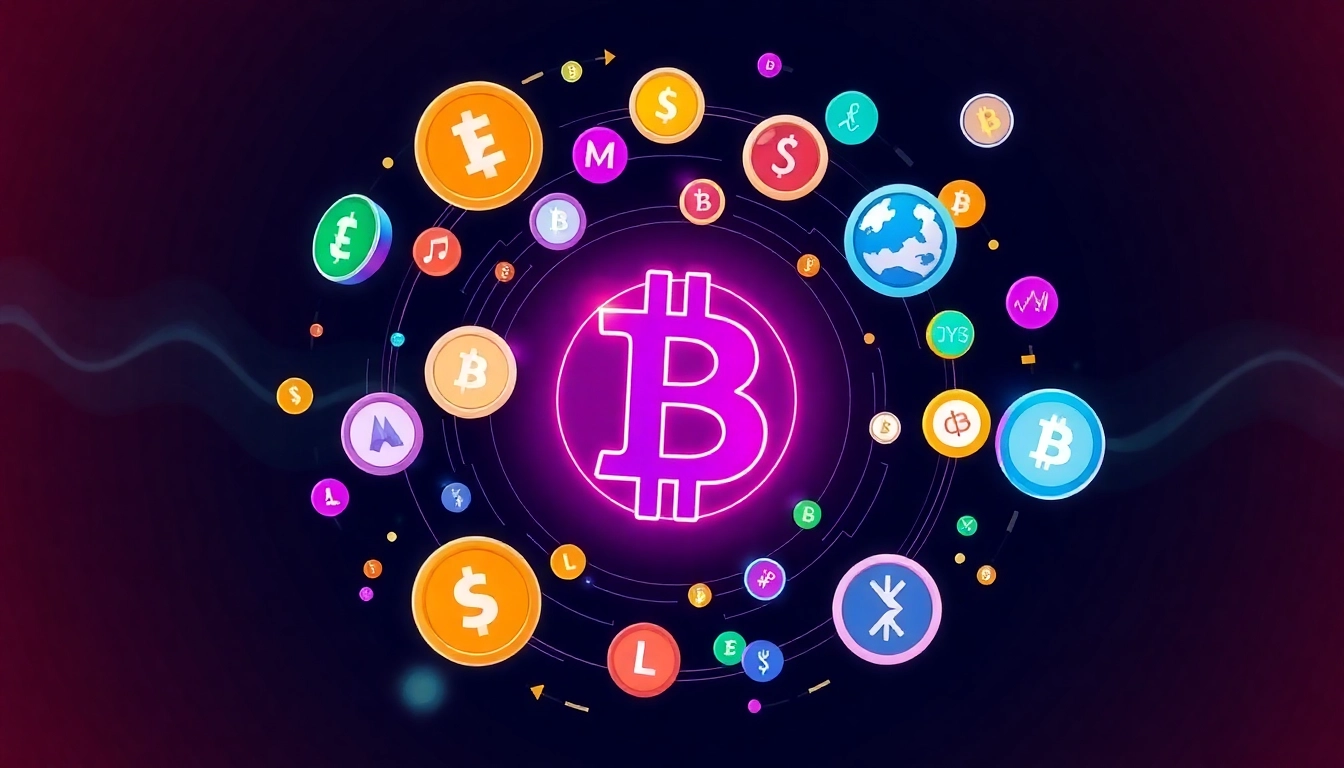 Dynamic illustration of altcoins surrounding a Bitcoin, highlighting diversity in
