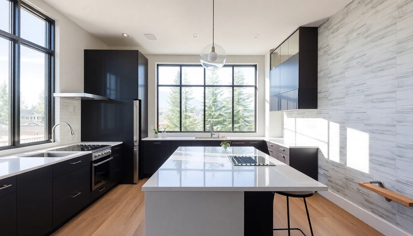 Professional team performing custom renovations Calgary on a spacious kitchen with modern