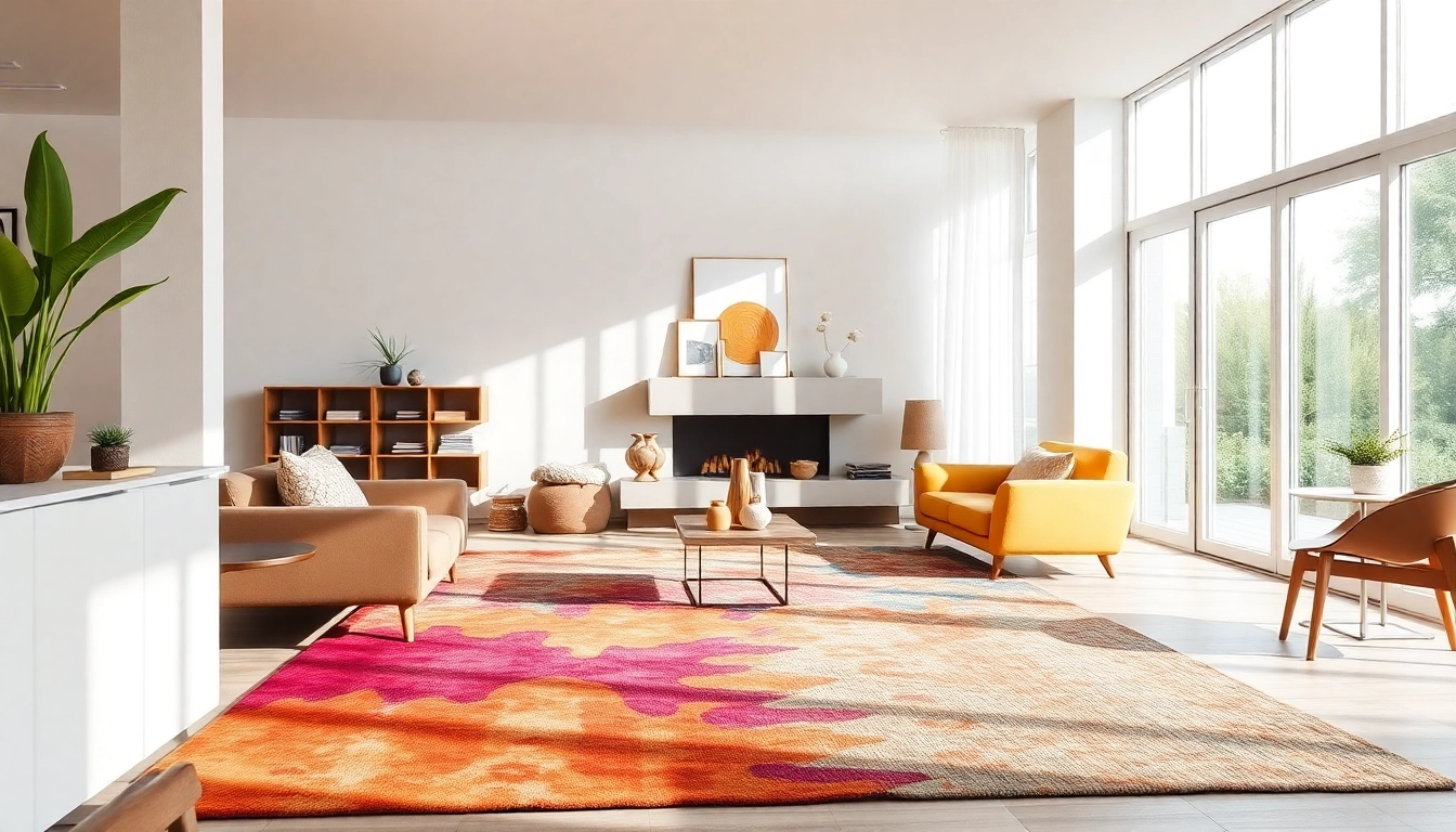 Tappeti moderni Milano adorn a stylish living space with vibrant geometric patterns and