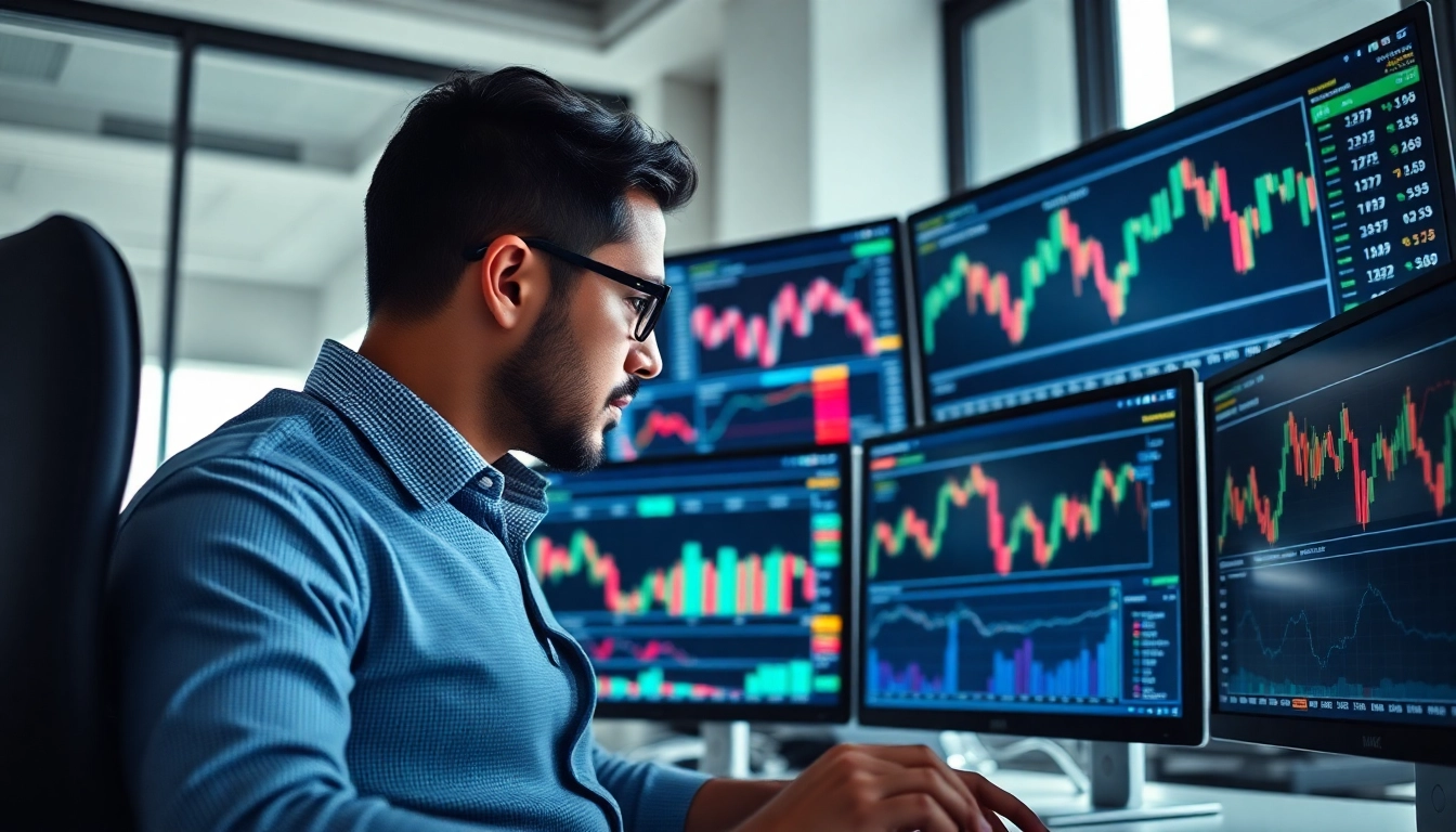 UK Trading Updates analysis with stock charts and financial data on screens in a professional