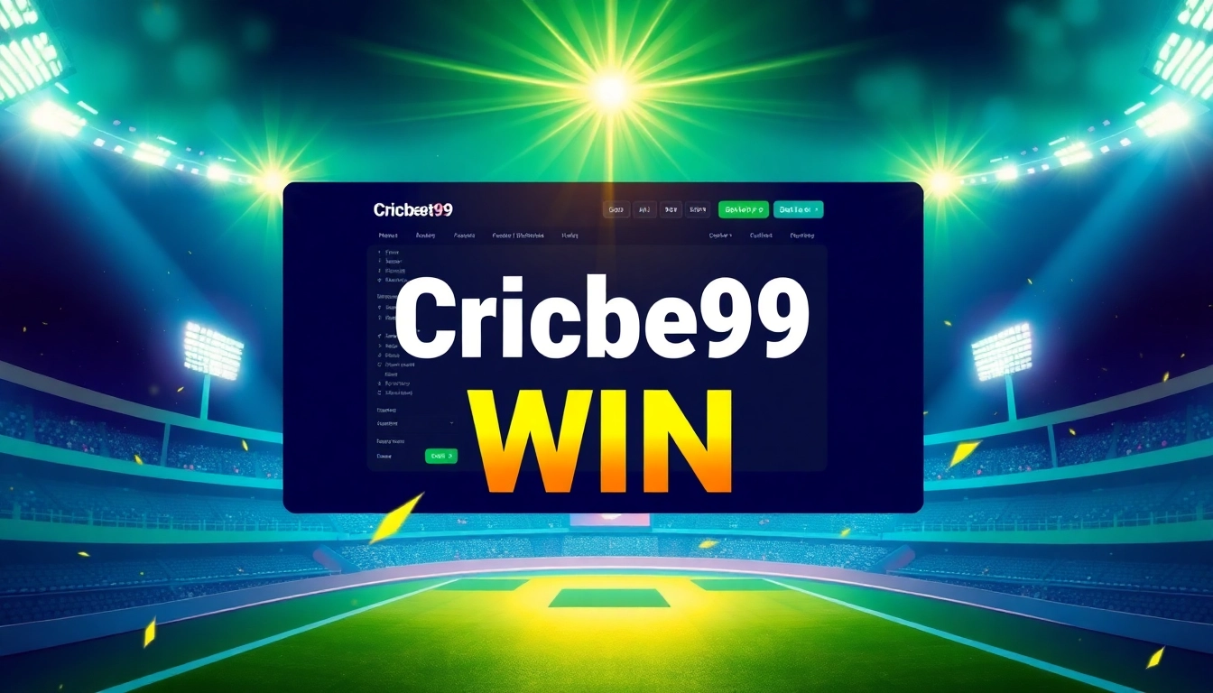 Online betting platform celebrating Cricbet99 win with lively cricket stadium and engaging