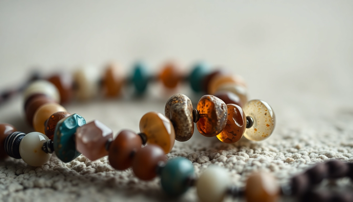 High-quality bransoletka z kamieniami naturalnymi displayed on a wooden surface emphasizing