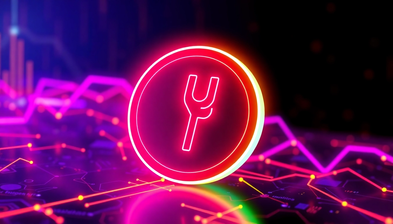 Pepe Fork Token graphic with blockchain and neon lights, symbolizing innovation in meme coin space