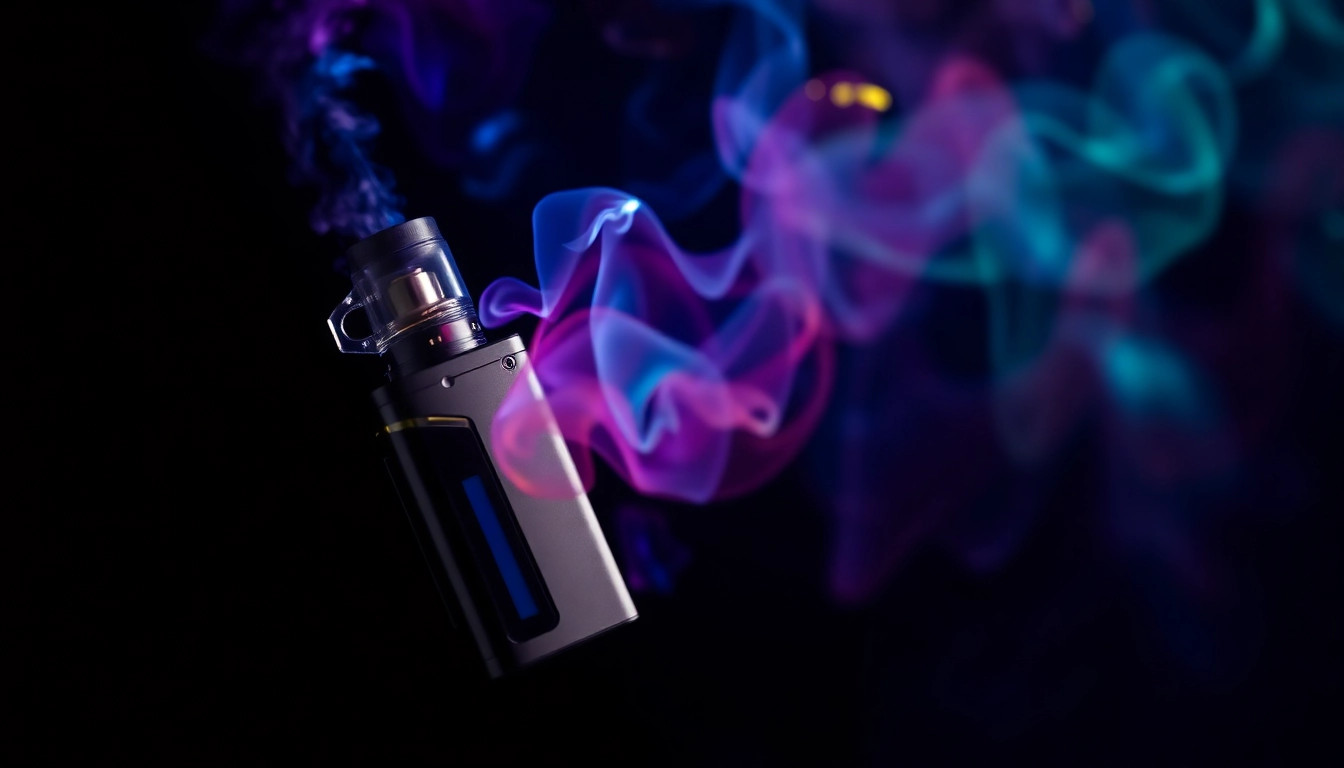 Modern e-cigarette in use showcasing vapor clouds, highlighting device design and vapor