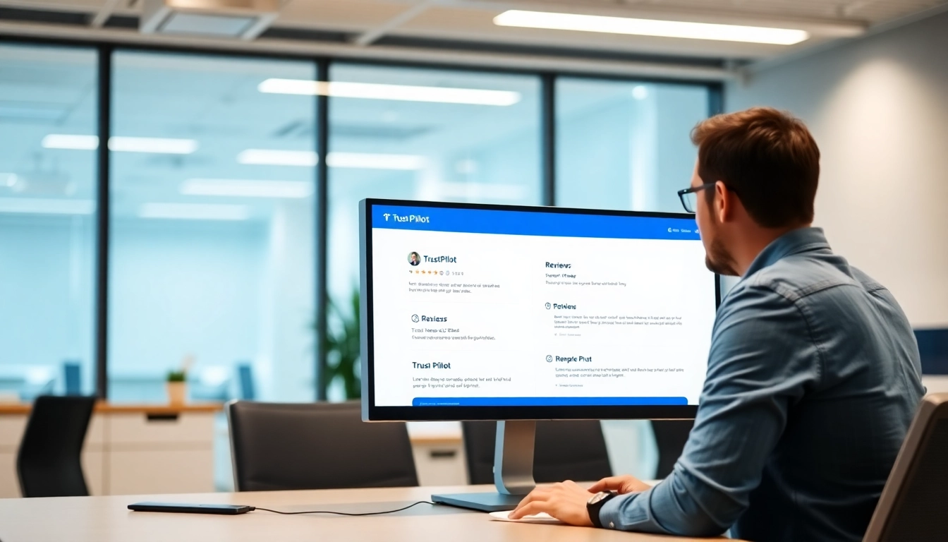 User evaluating Trust Pilot reviews on a laptop to assess customer feedback and reputation