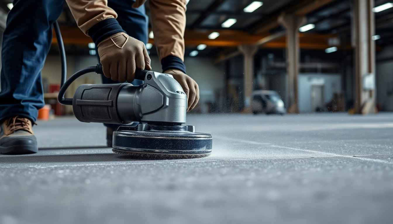 Experienced concrete grinding Birmingham expert smoothing a commercial floor with diamond